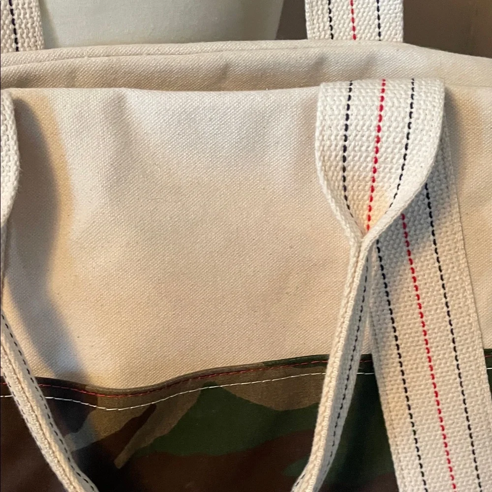 L L Bean weekender Canvas and Camouflage Travel Duffle Bag - Cream & camouflage